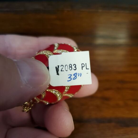 Neiman Marcus CINER Red Rhinestone Egg Pendant Necklace 38" - Picture 8 of 12